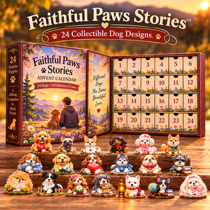 🐾 Faithful Paws Stories™ – 24 Dogs, One Forever Love ❤️ | 2026 Dog Figurine Advent Calendar – 24 Collectible Resin Puppies