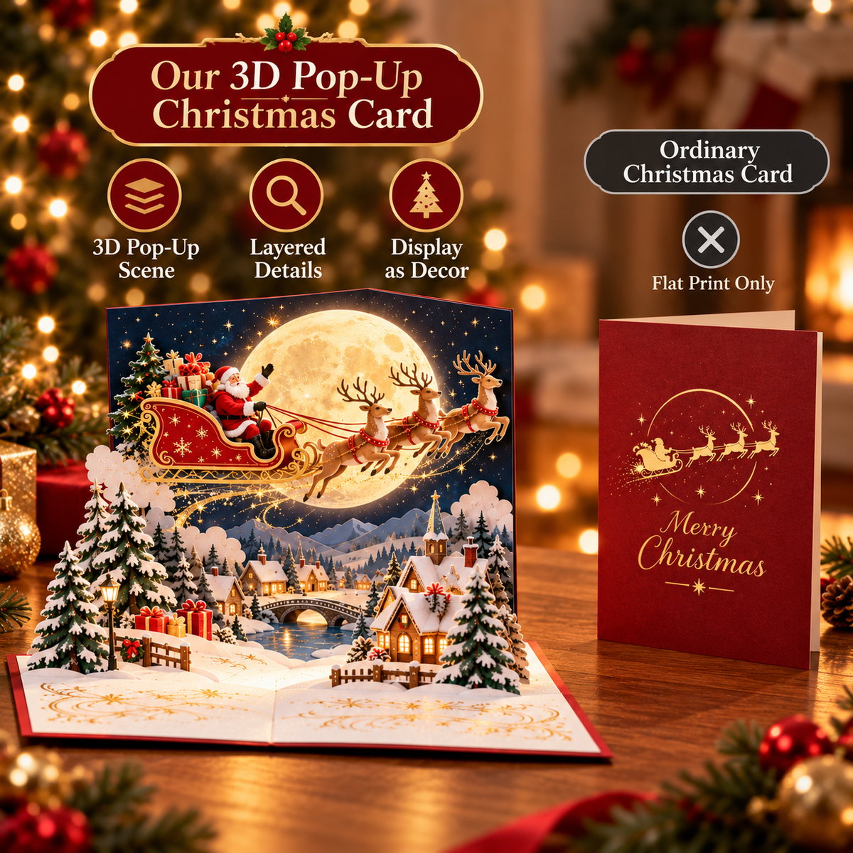 3D pop-up Christmas card versus ordinary Christmas card