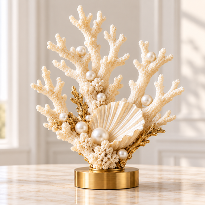 🐚 Pearl Tide Coral™ – Elegant Coastal Coral, Pearl & Shell Table Decor