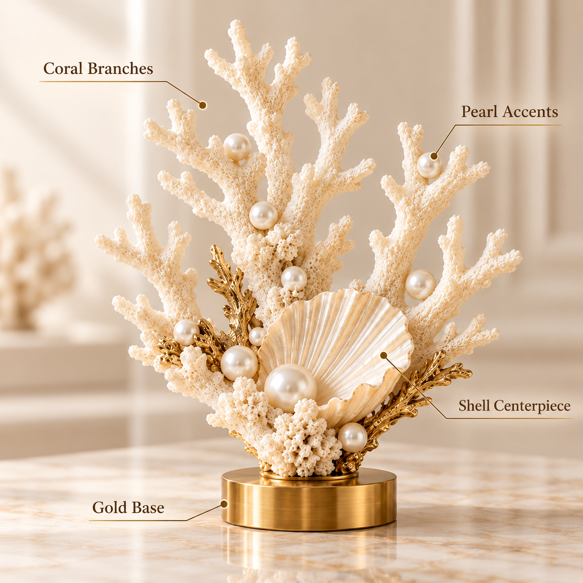 🐚 Pearl Tide Coral™ – Elegant Coastal Coral, Pearl & Shell Table Decor