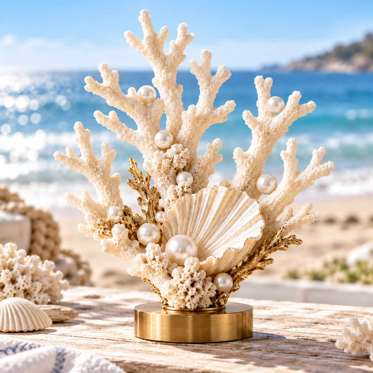 Pearl Tide Coral sculpture in a coastal setting