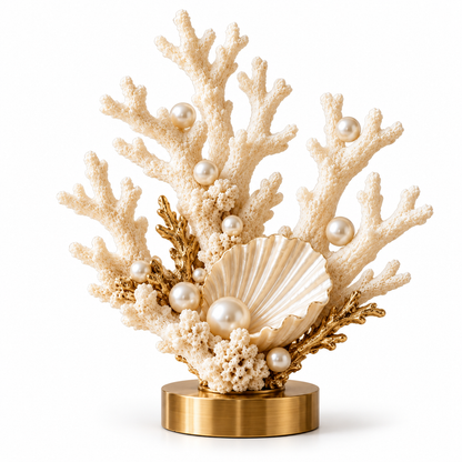 🐚 Pearl Tide Coral™ – Elegant Coastal Coral, Pearl & Shell Table Decor