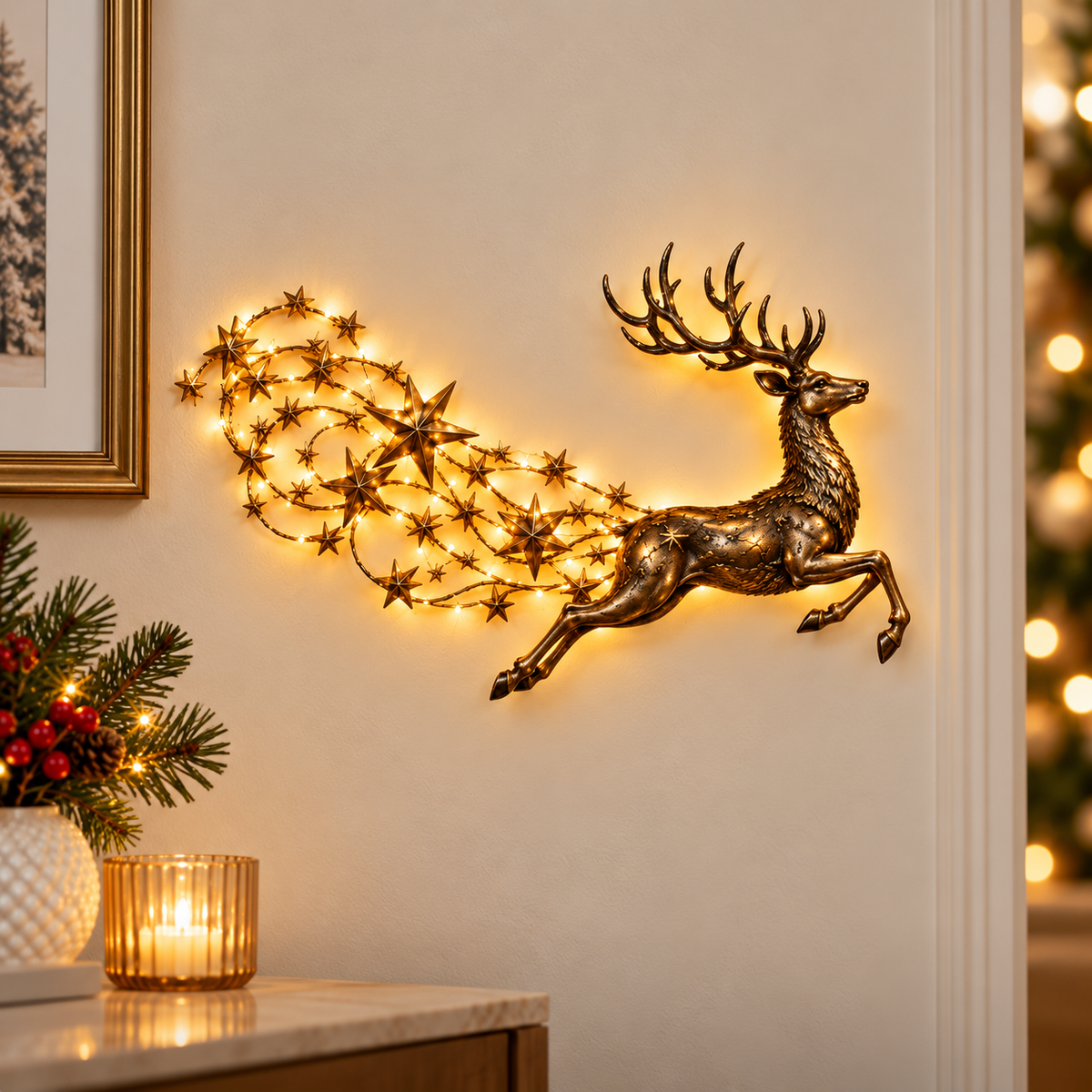 Reindeer Starfall Glow lighted Christmas wall decor