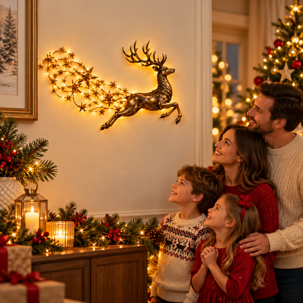 ✨ Reindeer Starfall Glow™ – Magical Lighted Christmas Wall Decor