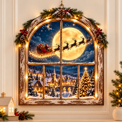 🎅 Santa’s Moonlit Christmas Window™ – Lighted Christmas Village Wall Decor