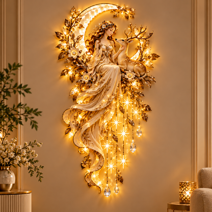 Limited-Time 60% OFF|🌙 Moonlit Goddess & Deer Glow™ – Magical Lighted Wall Art