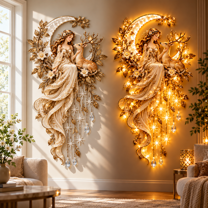 Limited-Time 60% OFF|🌙 Moonlit Goddess & Deer Glow™ – Magical Lighted Wall Art