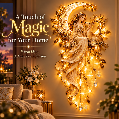 Limited-Time 60% OFF|🌙 Moonlit Goddess & Deer Glow™ – Magical Lighted Wall Art