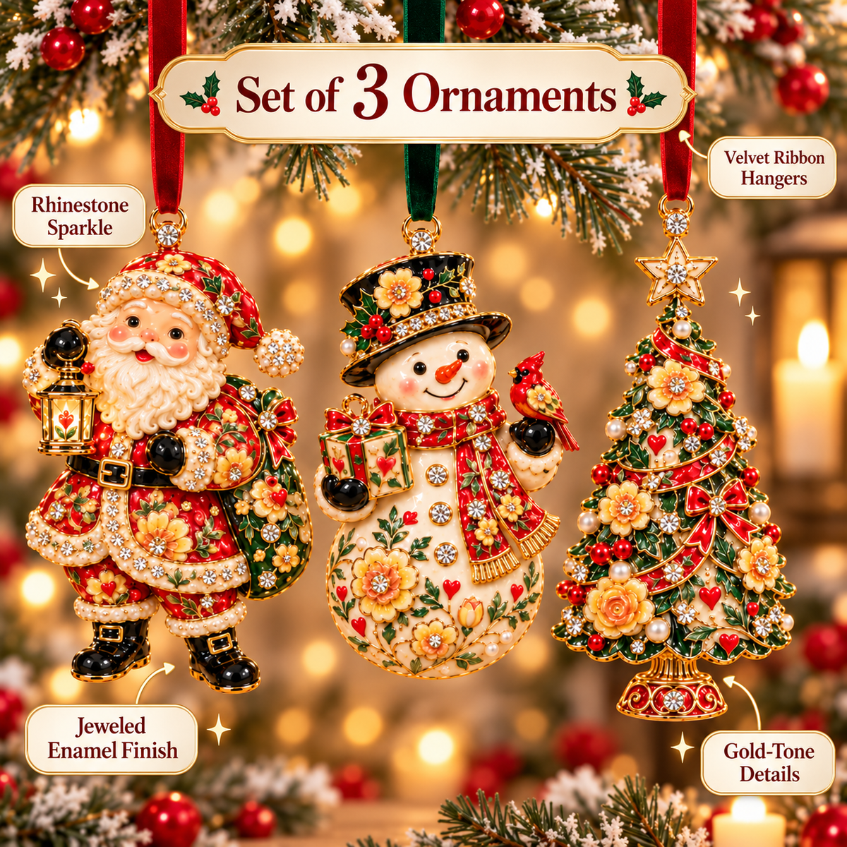 Jeweled Christmas Trio detailed features