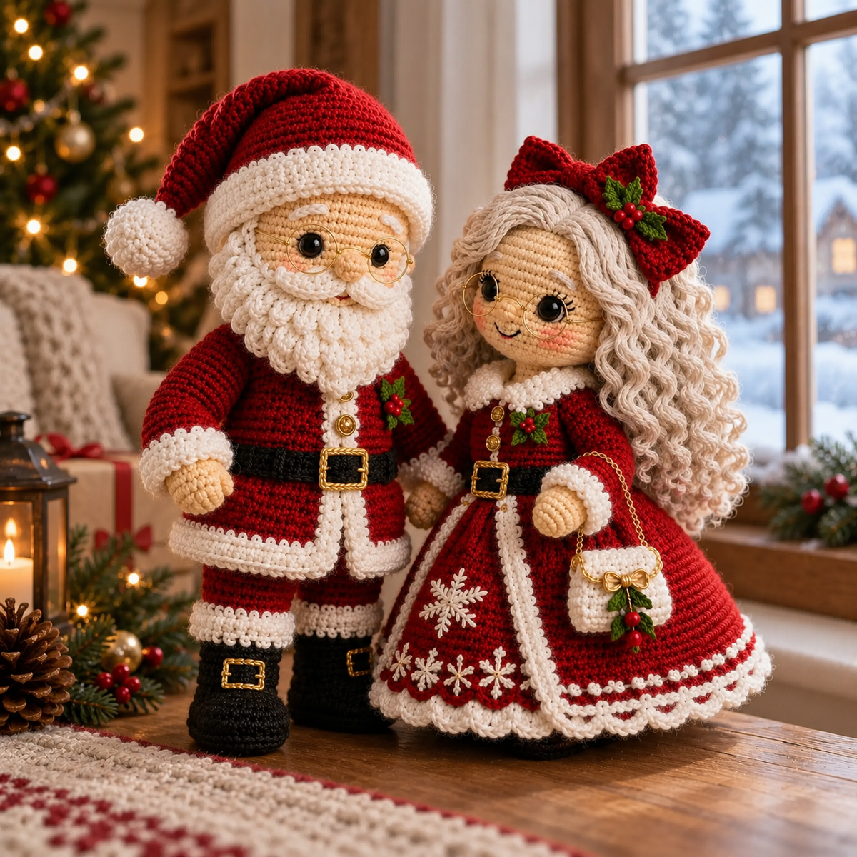 Santa and Mrs Claus finished crochet project