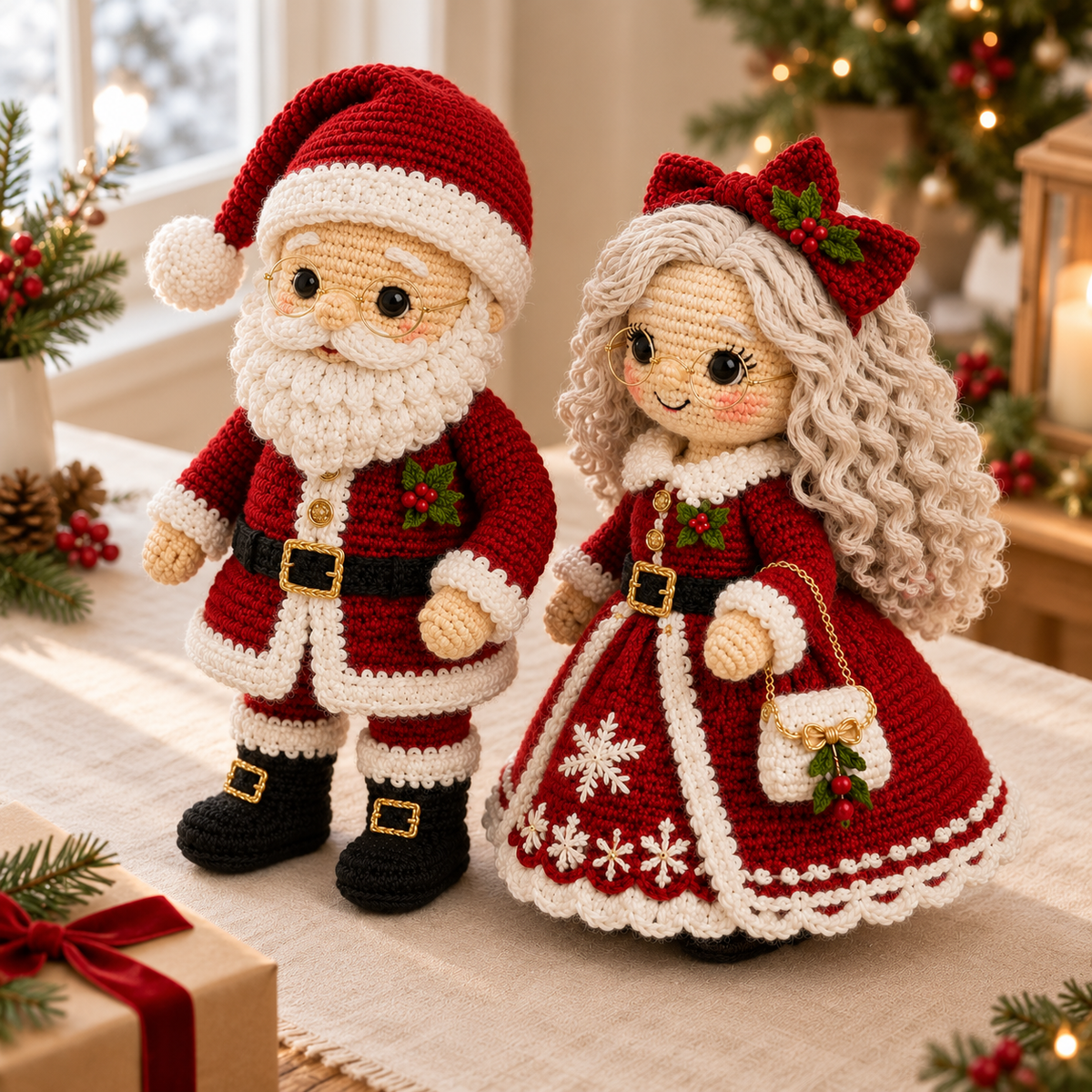 Finished Santa and Mrs Claus Christmas crochet decoration