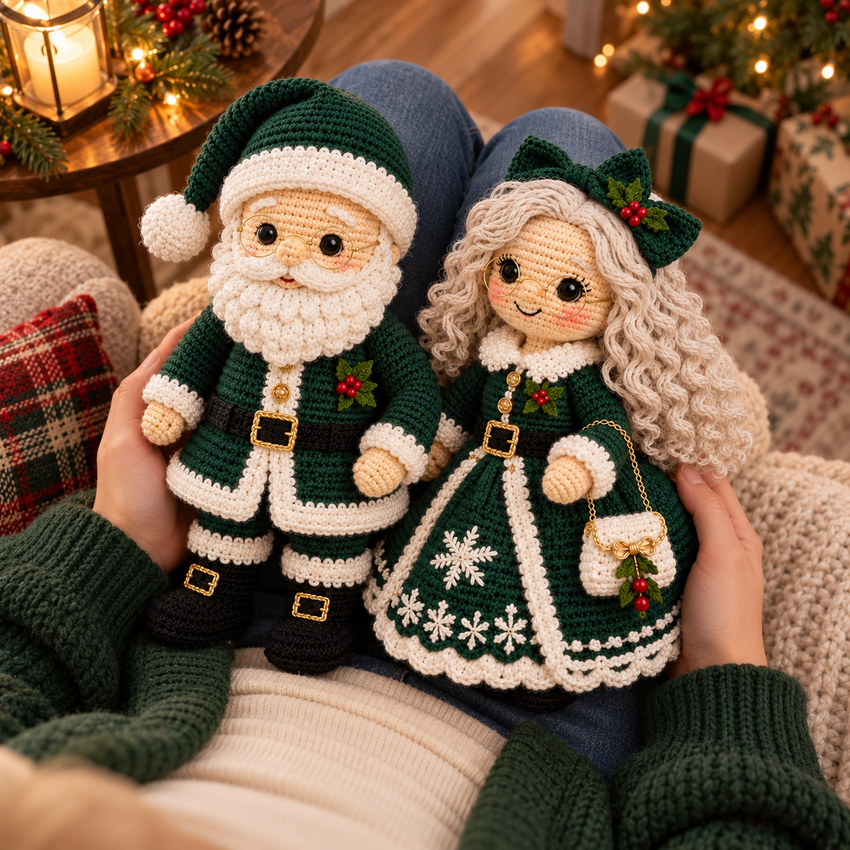 Green Santa and Mrs Claus crochet project