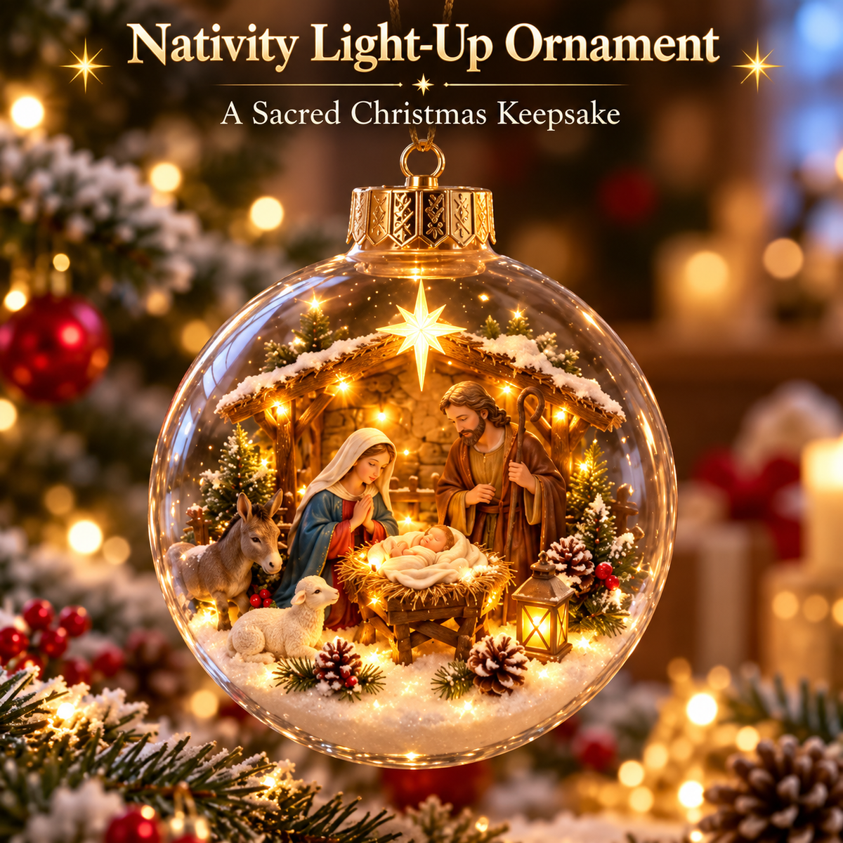Lighted Nativity Christmas ornament