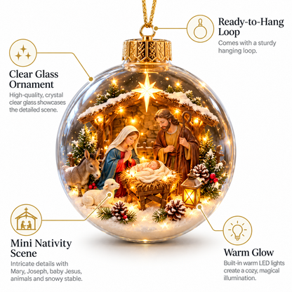✨ Lighted Nativity Scene Christmas Ornament – 3D Holy Family Keepsake, Christian Tree Decor & Meaningful Religious Gift