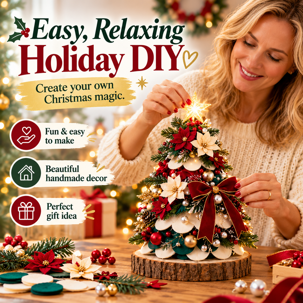 🎄 DIY Tabletop Christmas Tree Craft Kit – Handmade Holiday Decor & Meaningful Christmas Gift