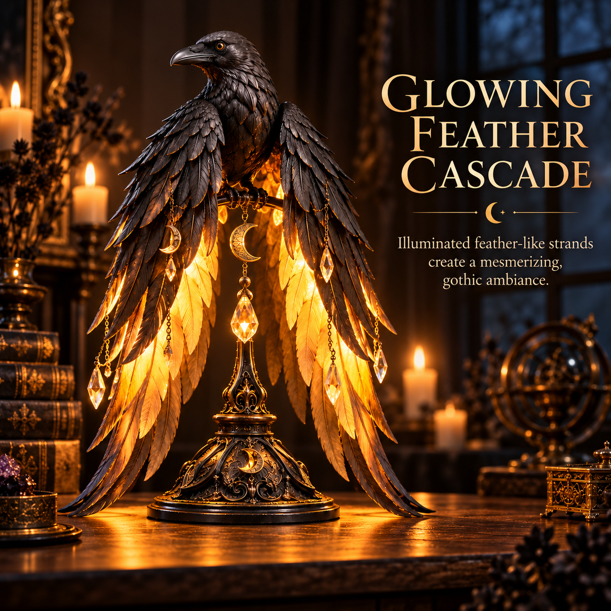 Ravenwing Nocturne™ – Illuminated Gothic Raven Table Lamp
