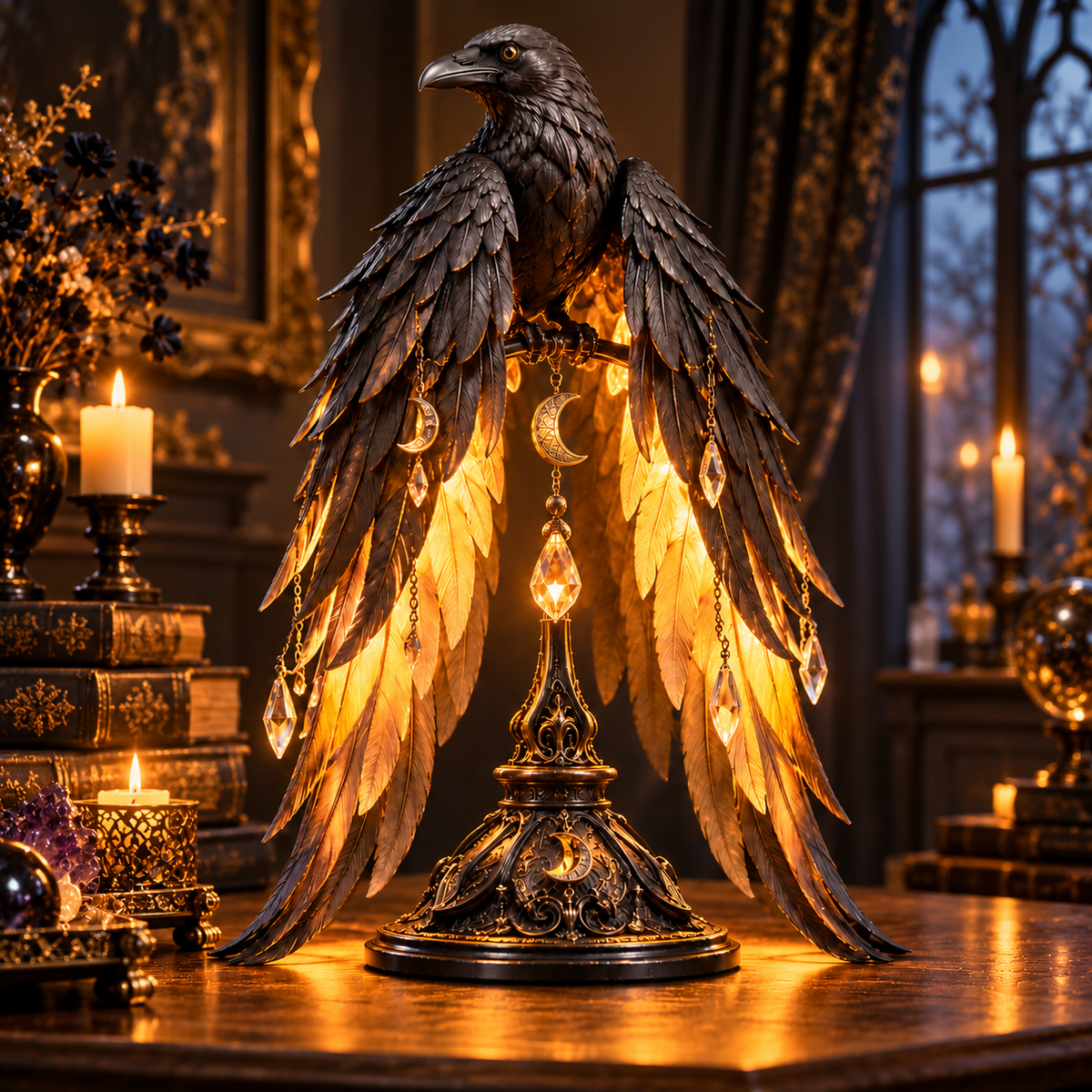 Ravenwing Nocturne™ – Illuminated Gothic Raven Table Lamp