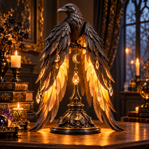 Ravenwing Nocturne™ – Illuminated Gothic Raven Table Lamp