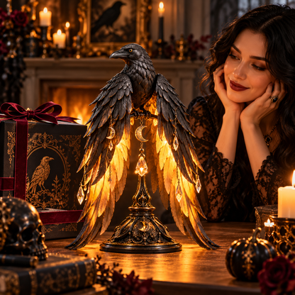 Ravenwing Nocturne™ – Illuminated Gothic Raven Table Lamp