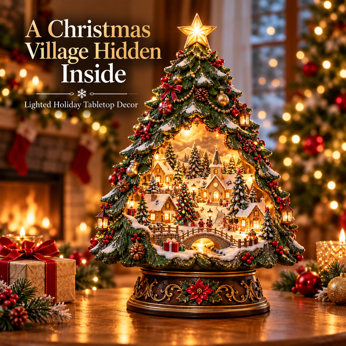 Christmas Tree Keeper hidden village lighted tabletop decor