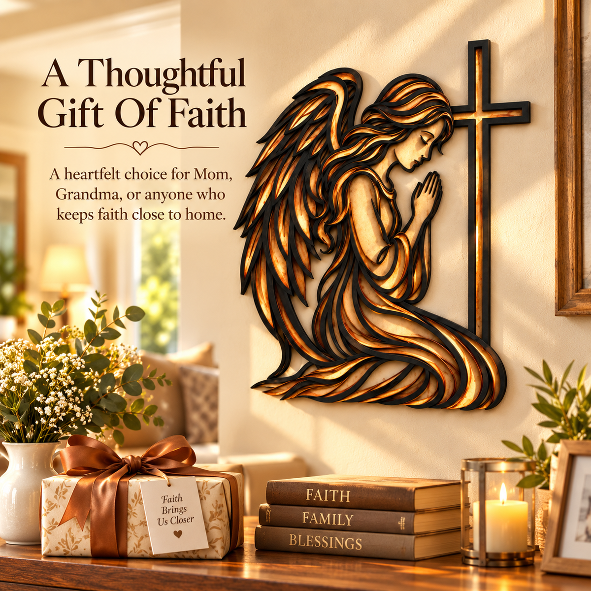 Angel of Prayer™ – Praying Angel & Cross Faith Wall Decor