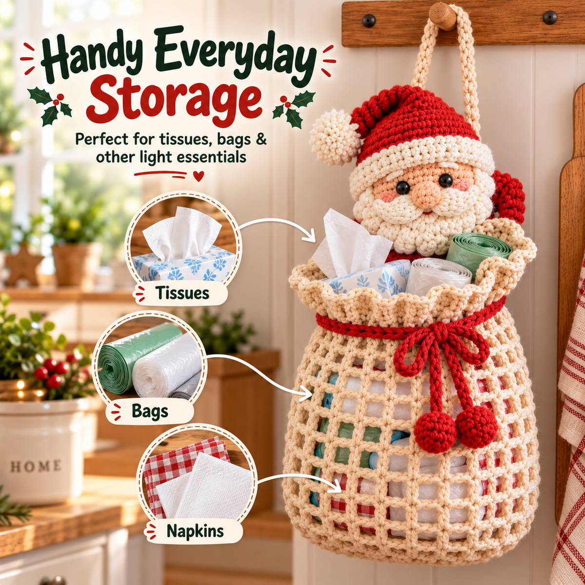 Santa crochet sack everyday home storage