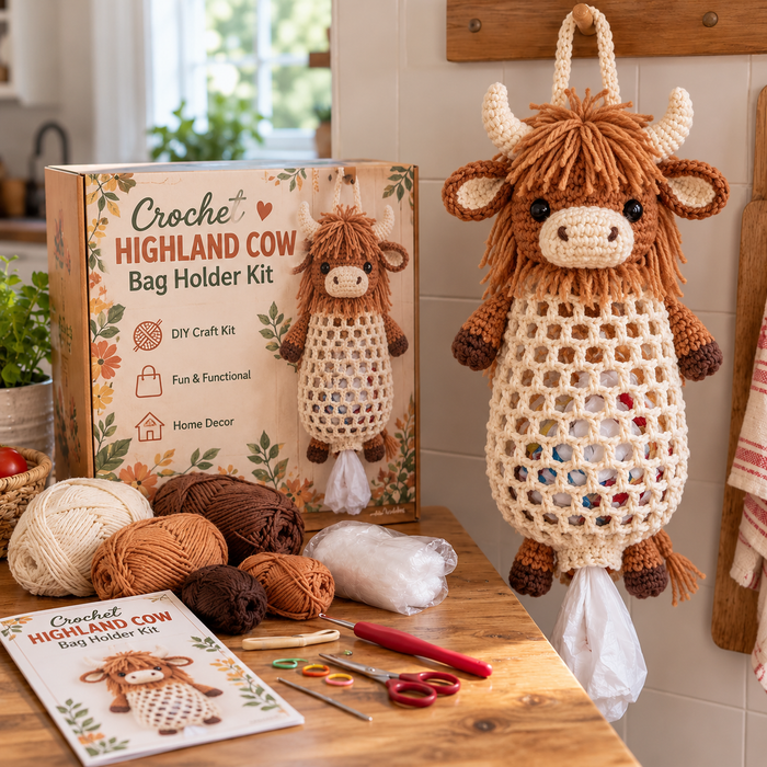 Crochet Highland Cow Bag Holder DIY Kit