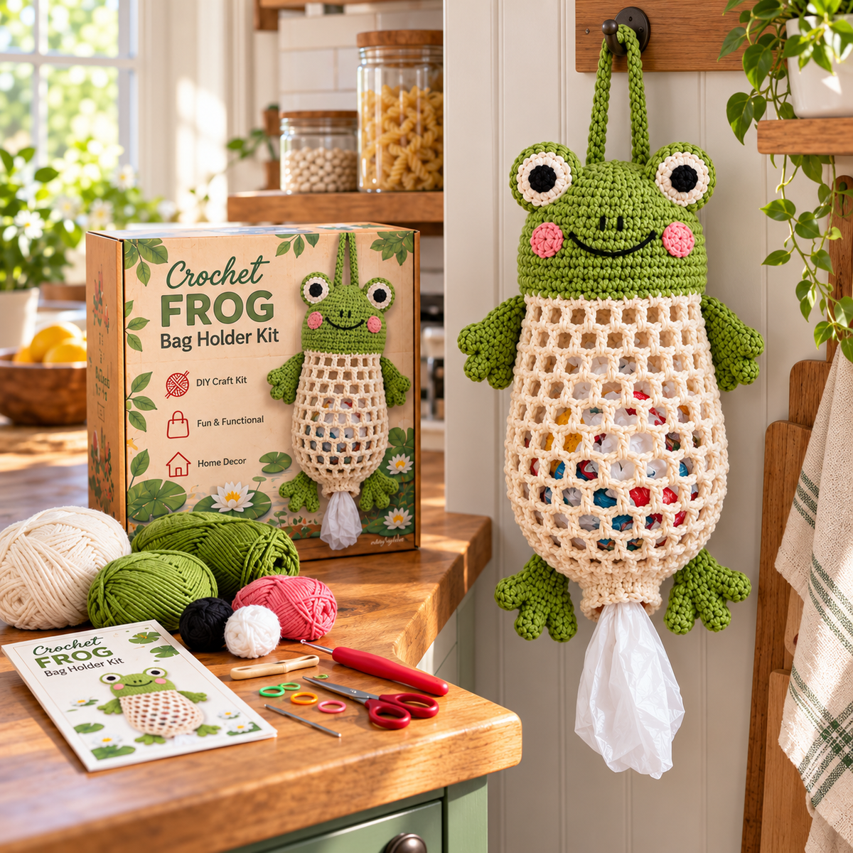 Cozy Critters Crochet Animal Bag Holder DIY Kit - Frog