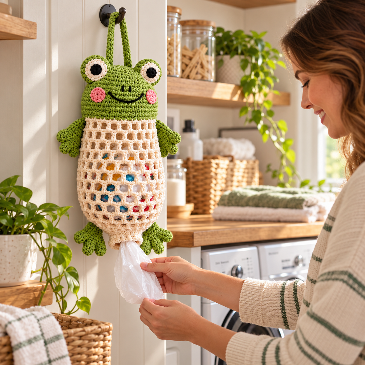 Using Cozy Critters crochet bag holder