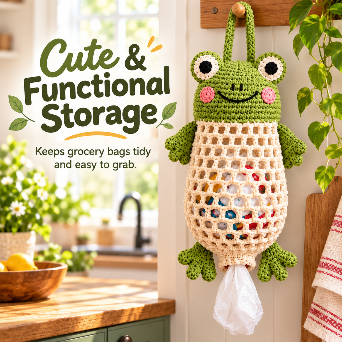 Cute and functional crochet frog bag storage