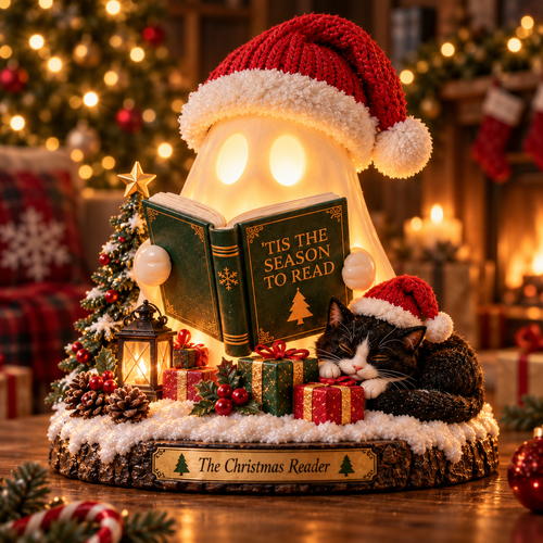 🎄 The Christmas Reader™ – Light-Up Ghost & Cat Reading Figurine