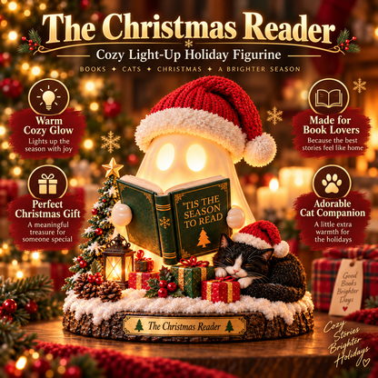 🎄 The Christmas Reader™ – Light-Up Ghost & Cat Reading Figurine