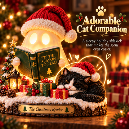 🎄 The Christmas Reader™ – Light-Up Ghost & Cat Reading Figurine