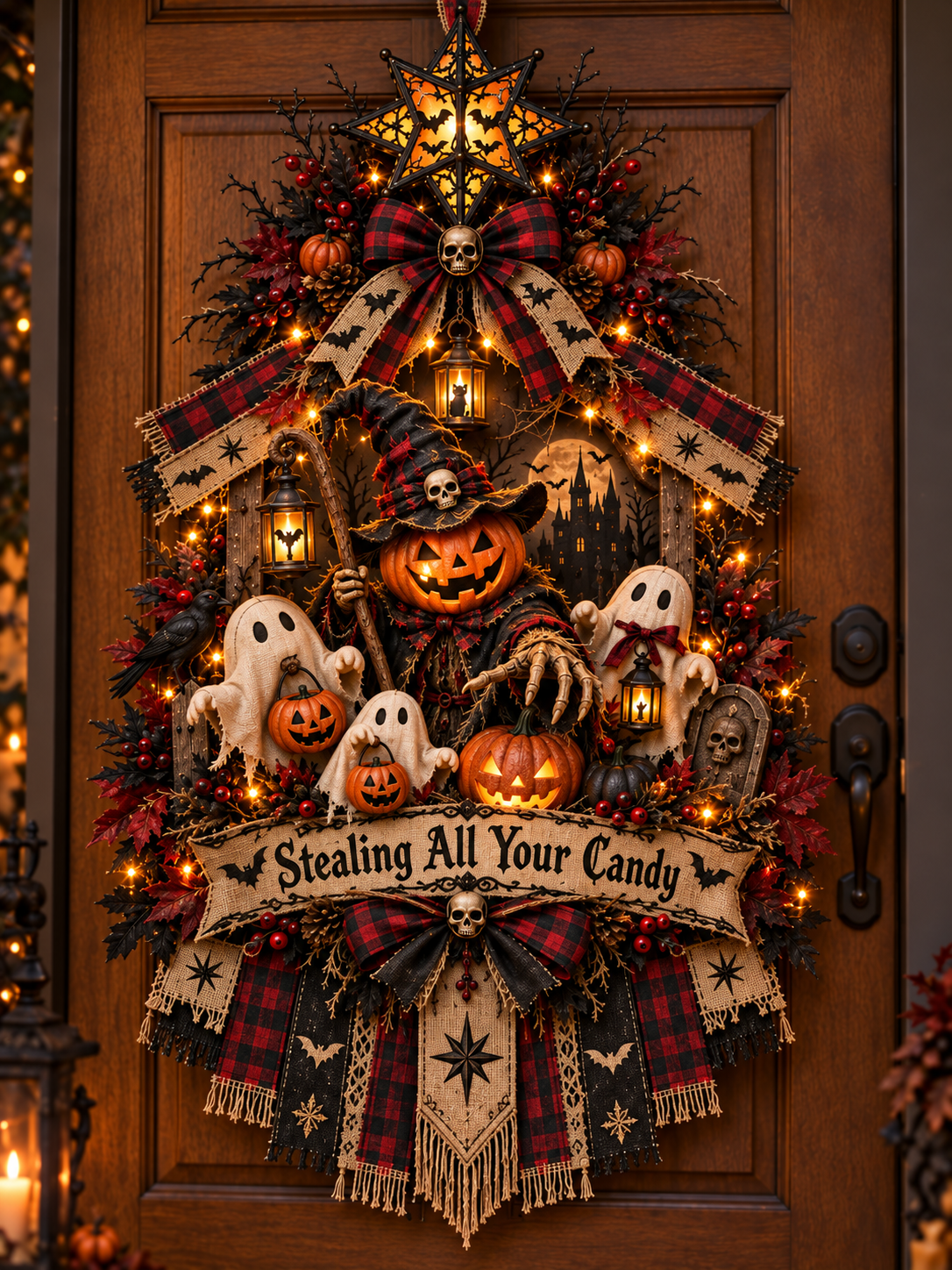 Closeup Stealing All Your Candy Halloween wreath