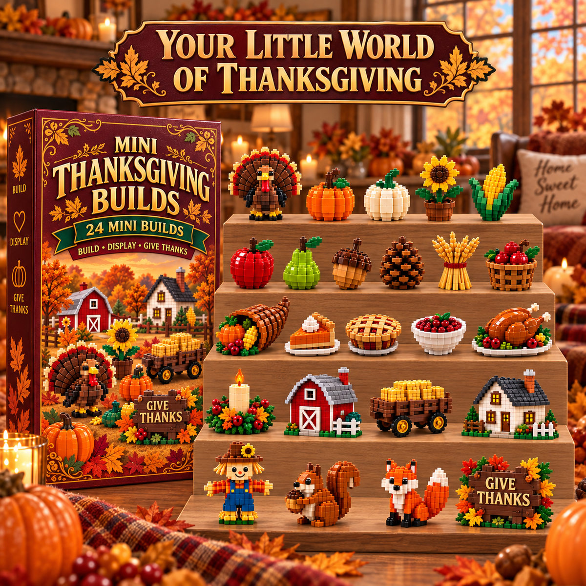 Thanksgiving gift box with 24 different miniature building-brick models