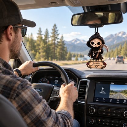 Grim Reaper Drive Car Hanging Charm – “Don’t Let Me Catch Up” Rearview Mirror Ornament