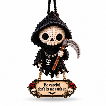 Grim Reaper Drive Car Hanging Charm – “Don’t Let Me Catch Up” Rearview Mirror Ornament