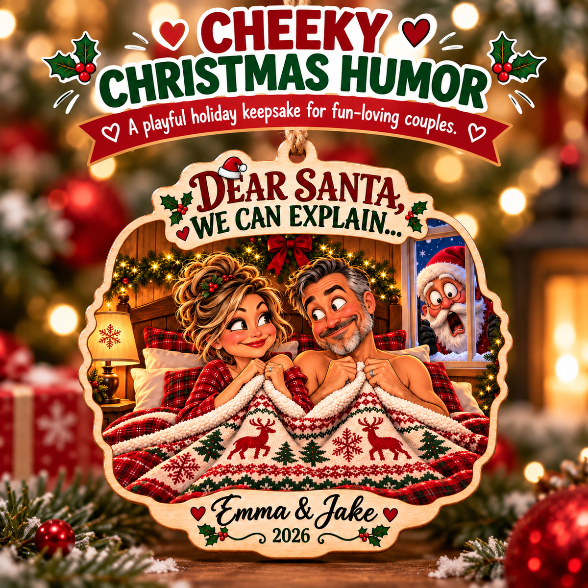 Santa Saw Everything™ – Funny Custom Couple Christmas Ornament