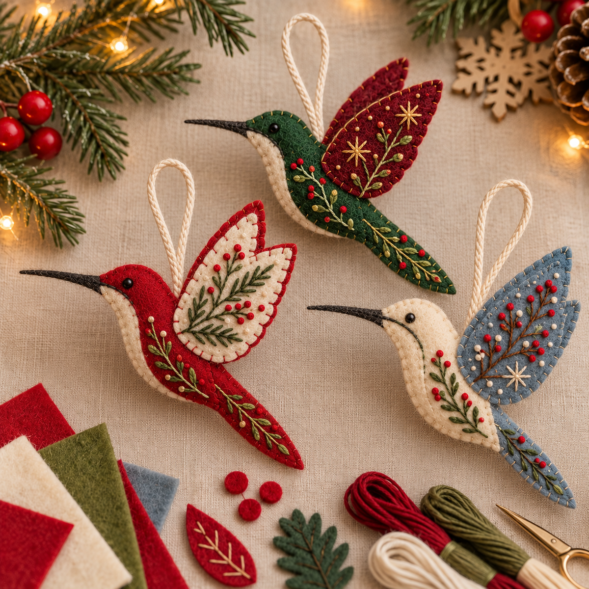 🎄 Limited-Time Christmas Sale | Festive Felt Ornament DIY Kits – Hummingbird, Santa, Snowman & Reindeer | Buy More, Save More!