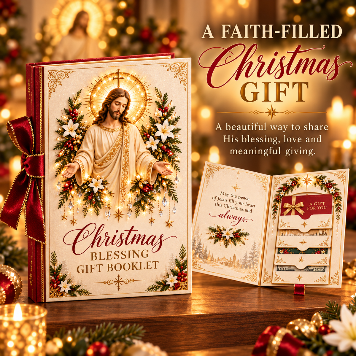 🎁 Blessings Unfold™ – Pull & Reveal Christmas Gift Card Book