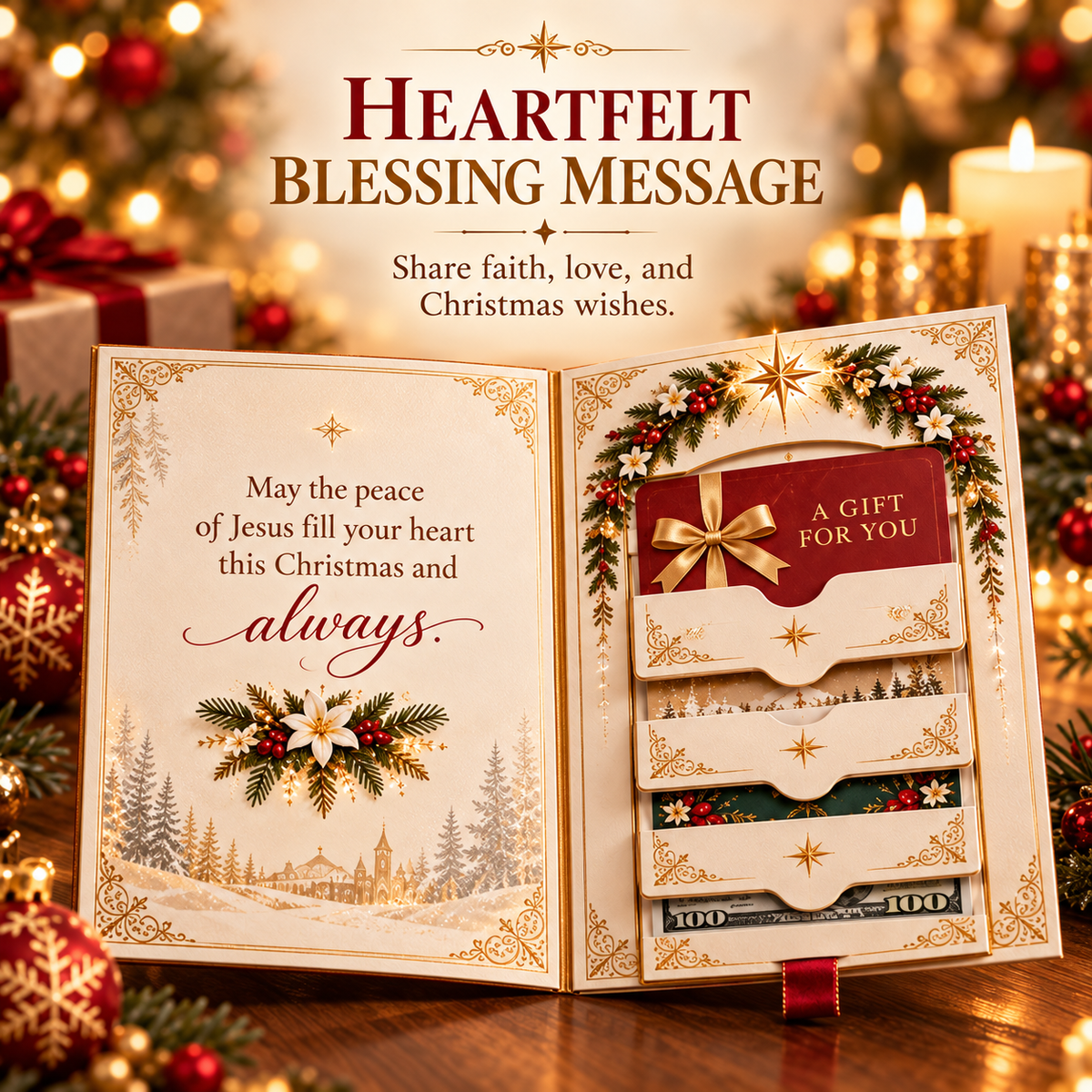🎁 Blessings Unfold™ – Pull & Reveal Christmas Gift Card Book