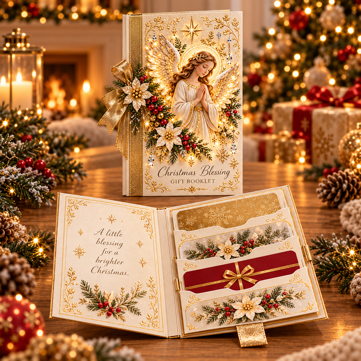 🎁 Blessings Unfold™ – Pull & Reveal Christmas Gift Card Book