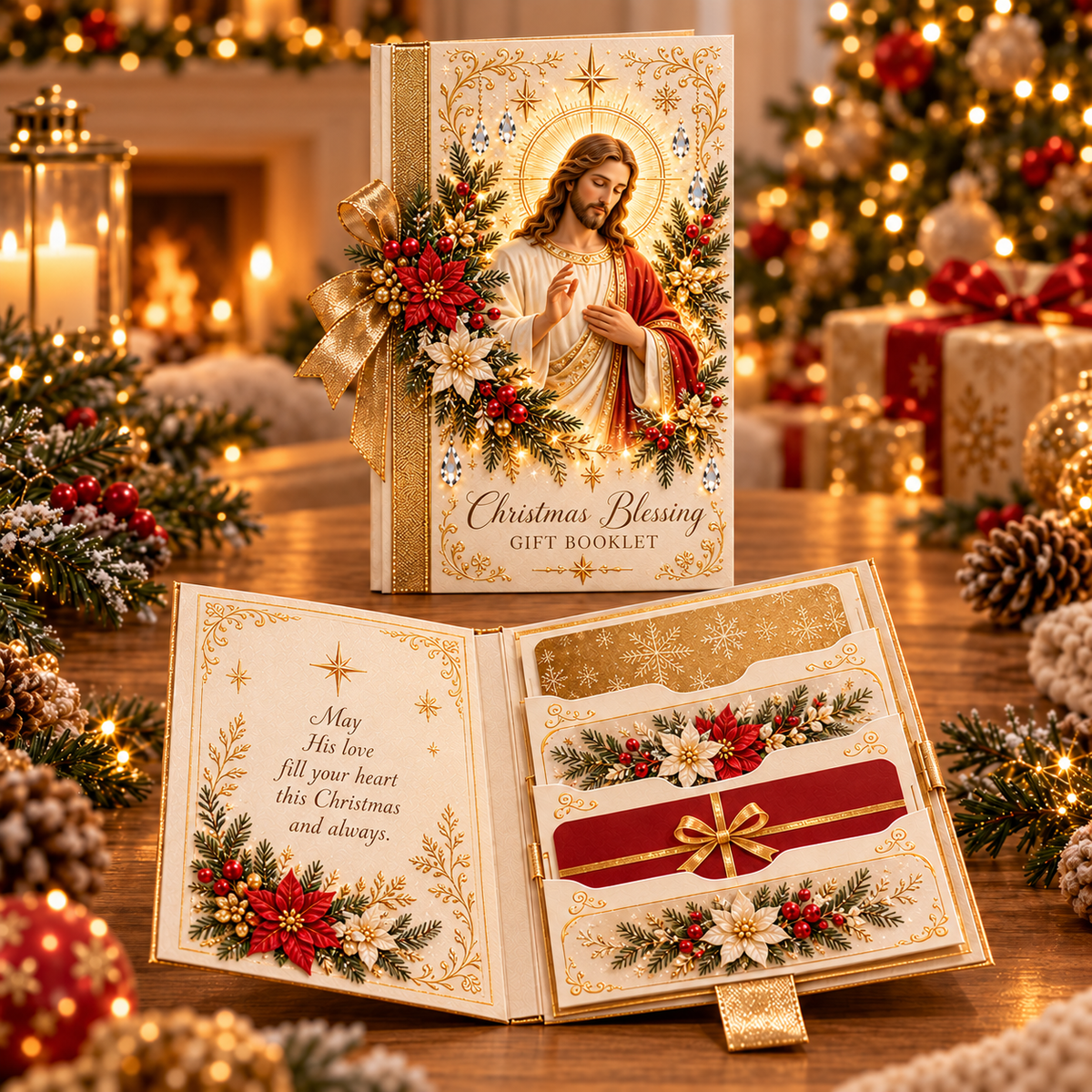 🎁 Blessings Unfold™ – Pull & Reveal Christmas Gift Card Book