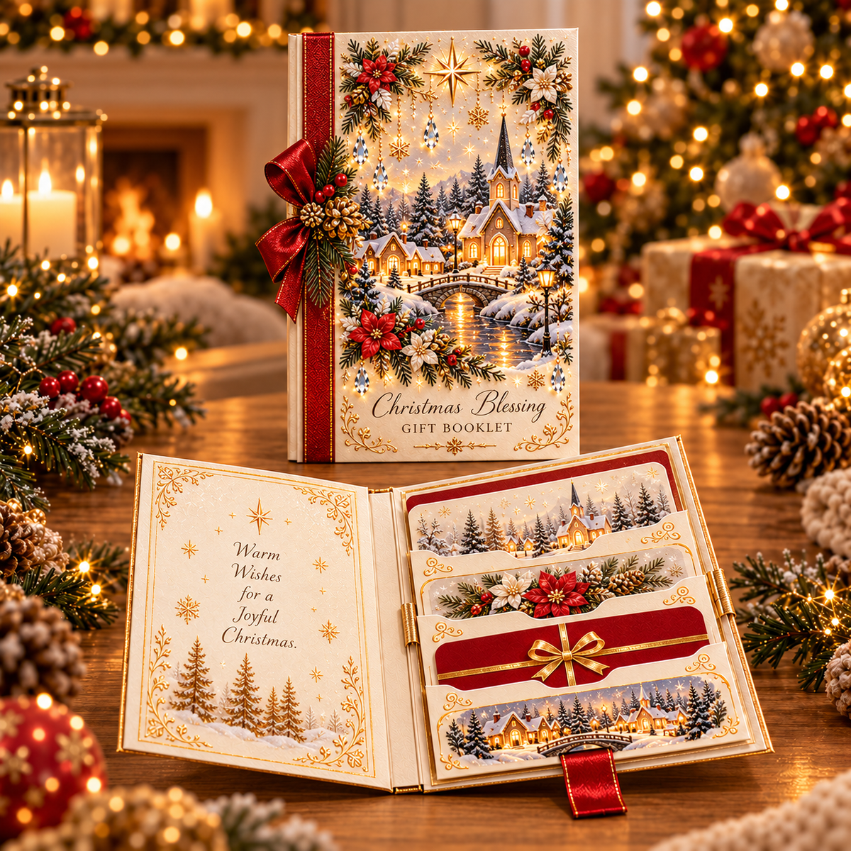 🎁 Blessings Unfold™ – Pull & Reveal Christmas Gift Card Book