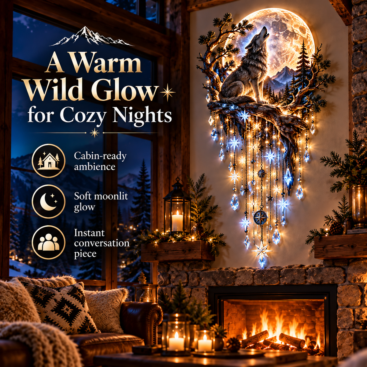 🐺🌕 Wolf Howling Moon Starfall Wall Light – Bring the Wild Home