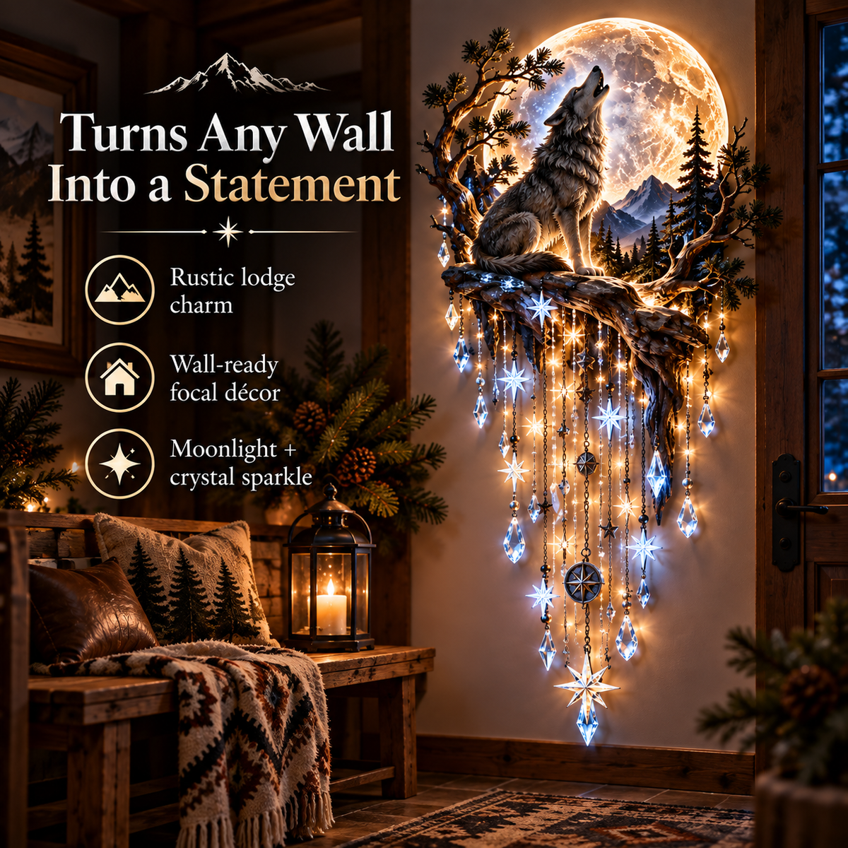 🐺🌕 Wolf Howling Moon Starfall Wall Light – Bring the Wild Home