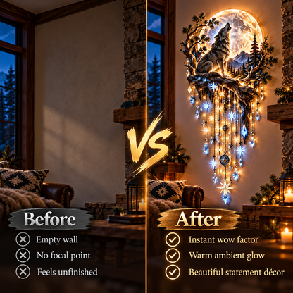 🐺🌕 Wolf Howling Moon Starfall Wall Light – Bring the Wild Home
