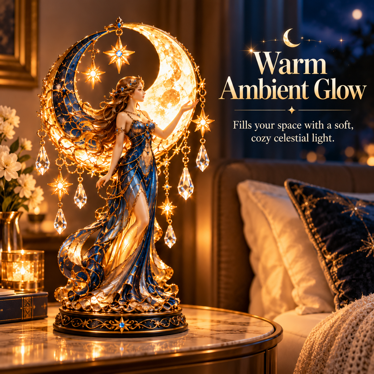 Moon Goddess Glow Celestial Crystal Table Lamp