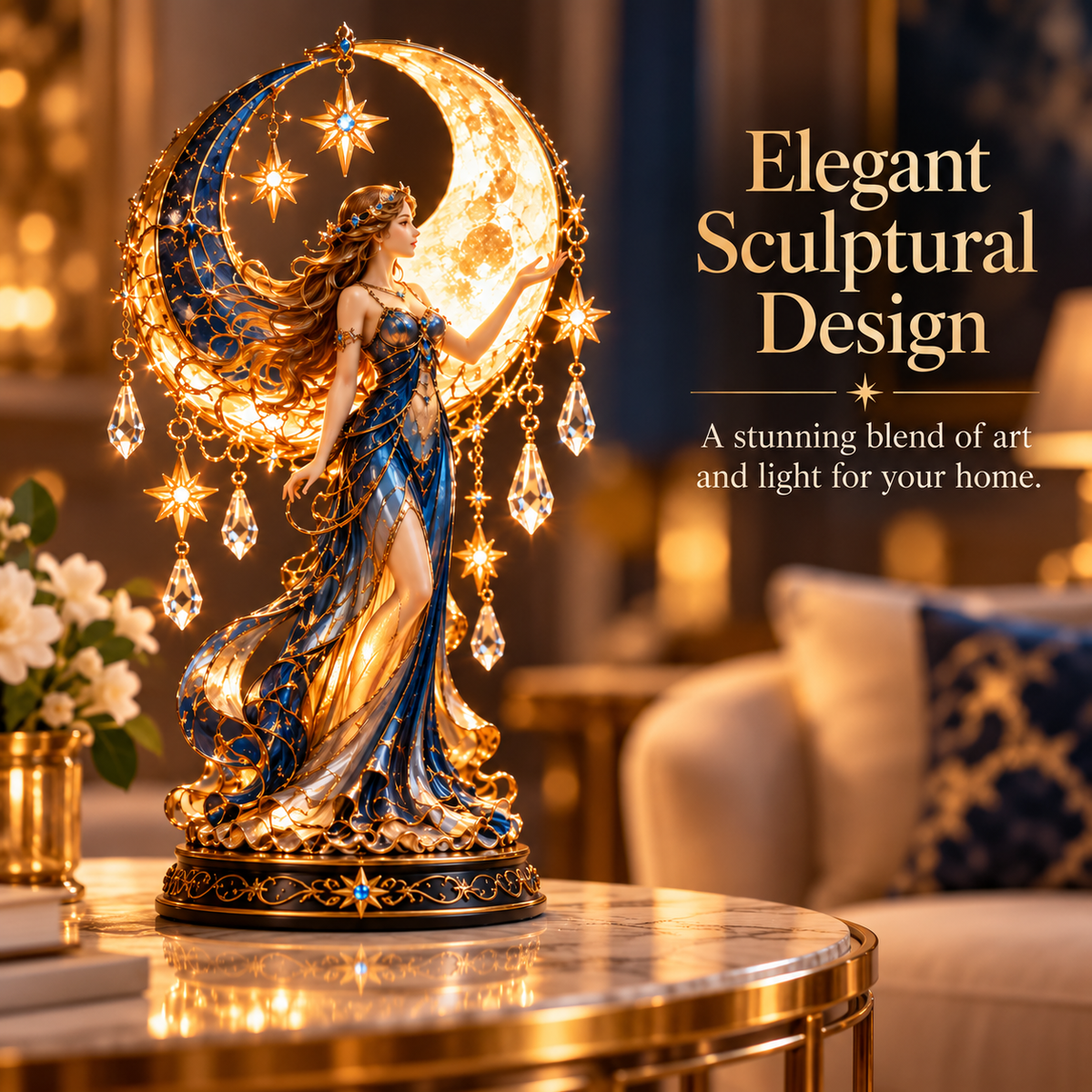 Elegant Moon Goddess sculpture lamp