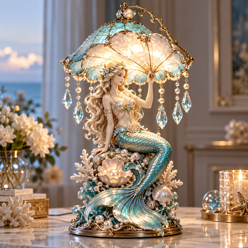 Pearl Tide Mermaid™ – Enchanted Seashell Crystal Lamp